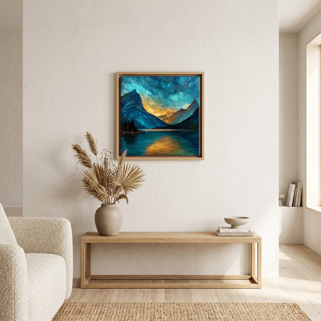 In the living room, above the sofa.