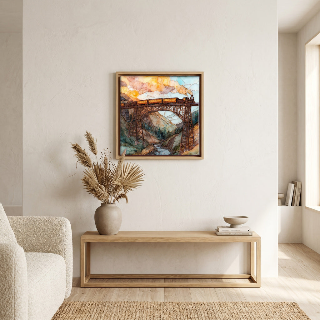 Above the bench, in a warm oak surround.