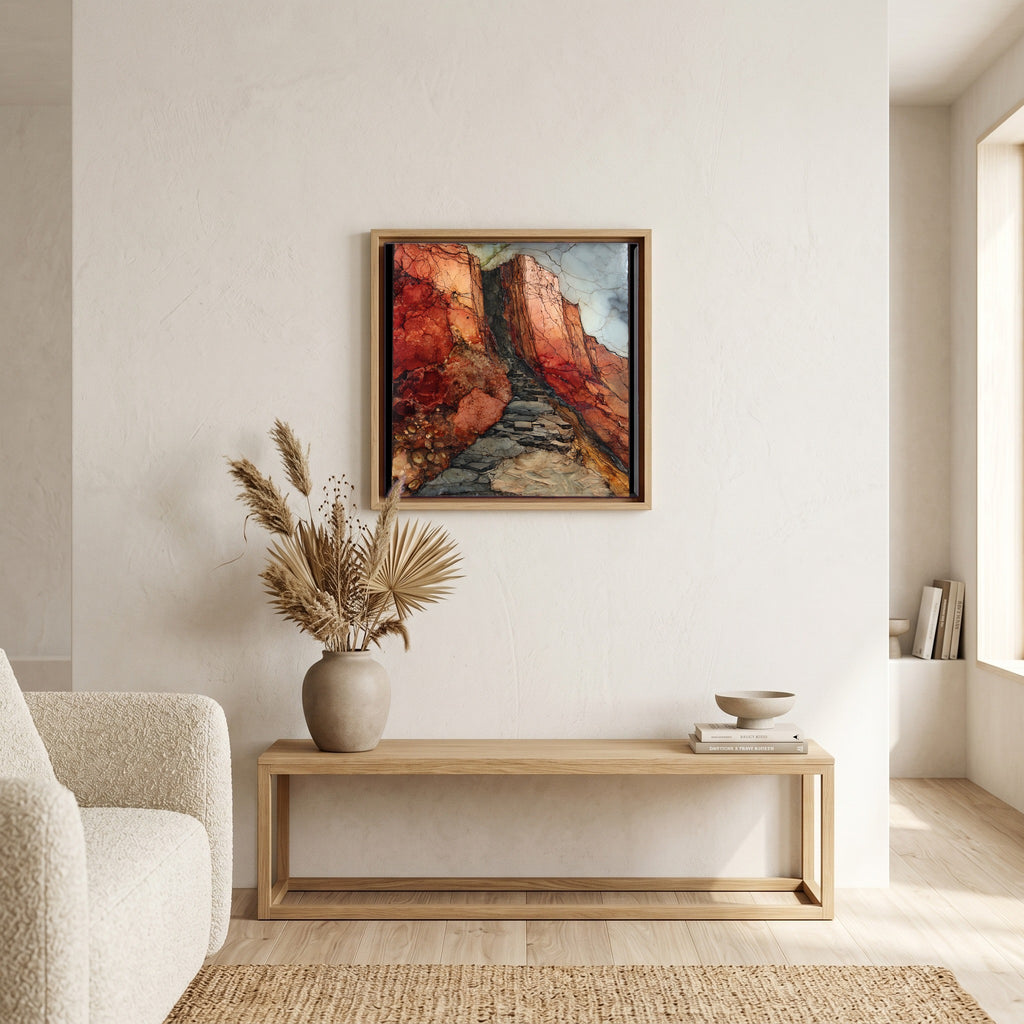 In the living room, above the sofa.