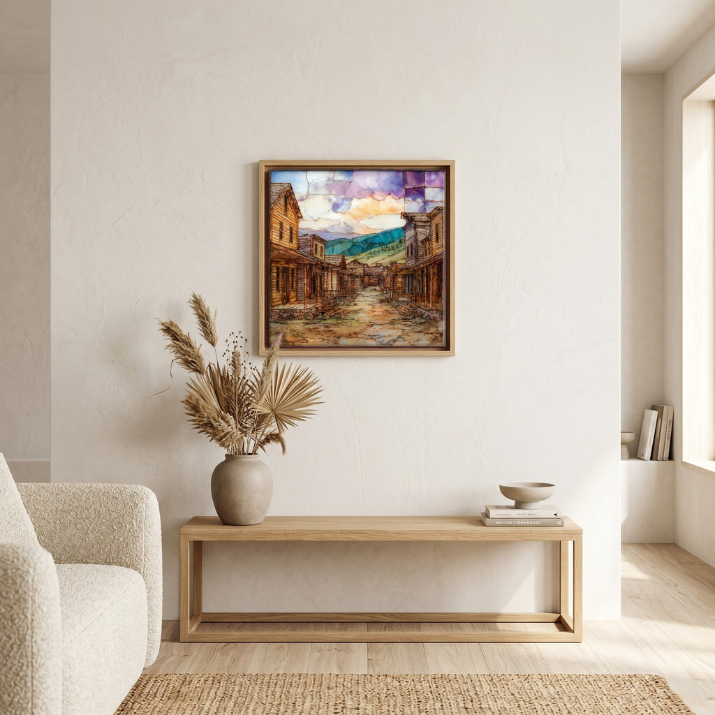 In the living room, above the sofa.