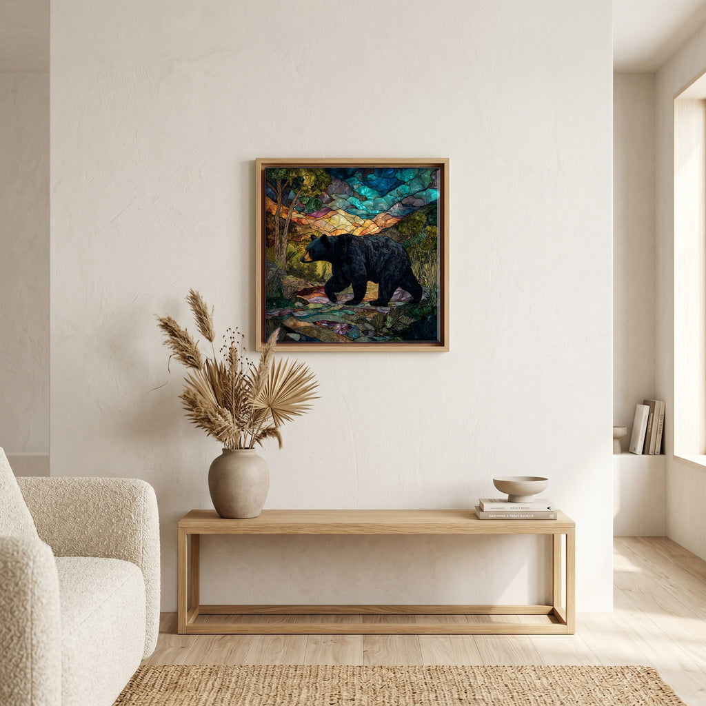 In the living room, above the sofa.