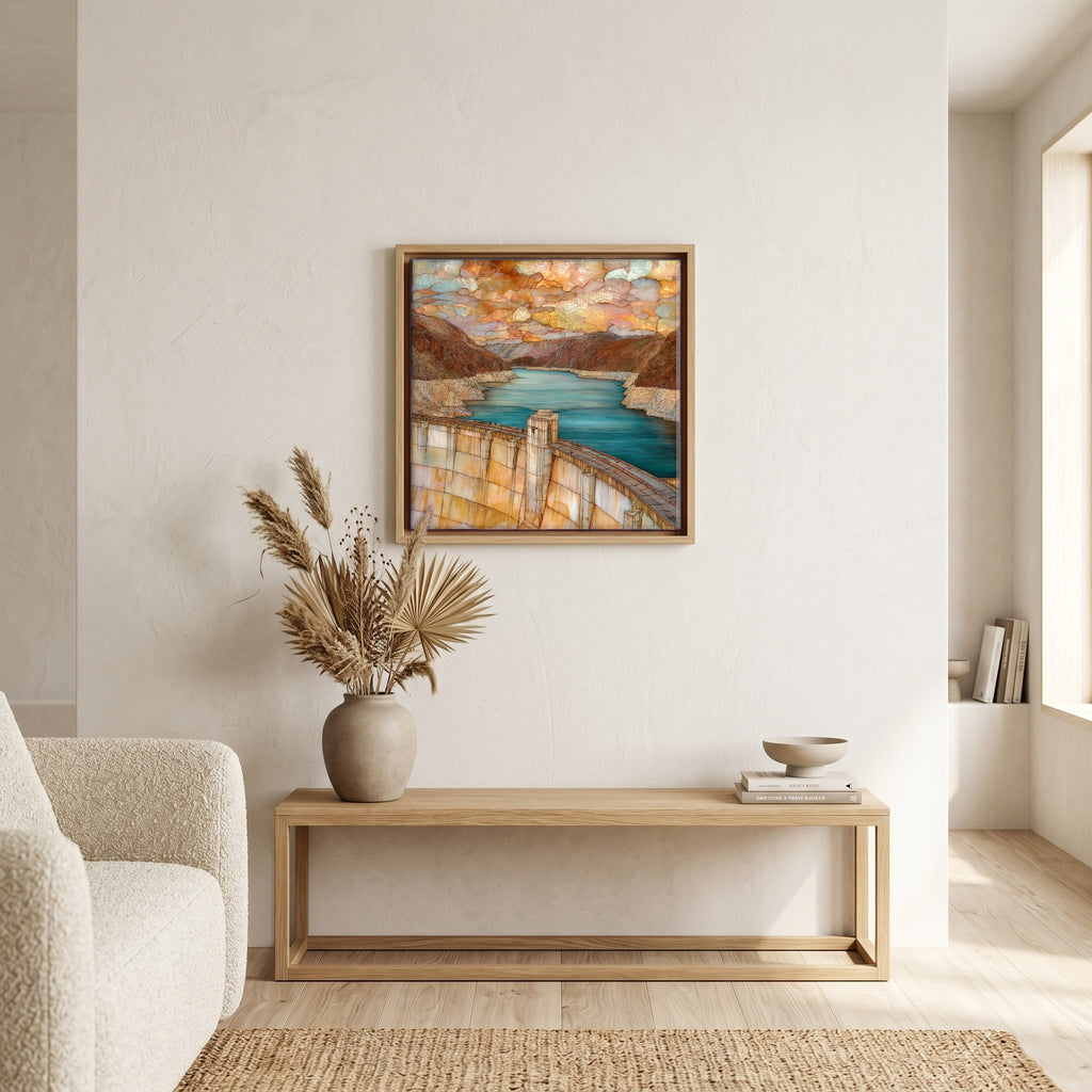 In the living room, above the sofa.