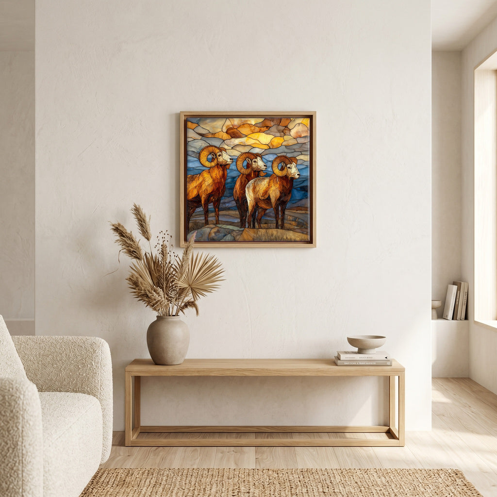 Above the bench, in a warm oak surround.