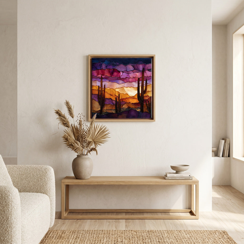 In the living room, above the sofa.