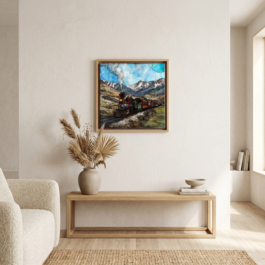 In the living room, above the sofa.