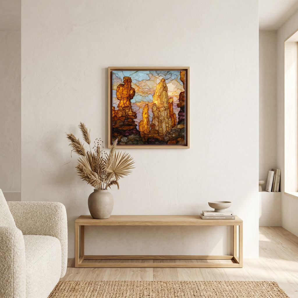 In the living room, above the sofa.