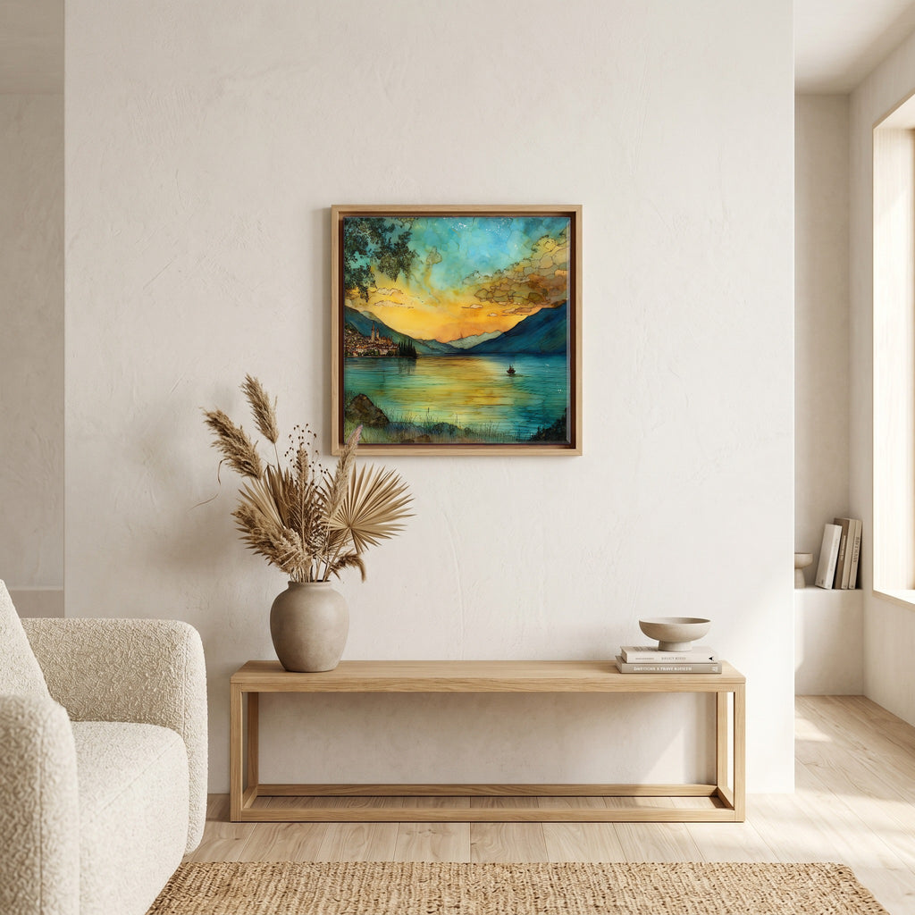 Above the bench, in a warm oak surround.
