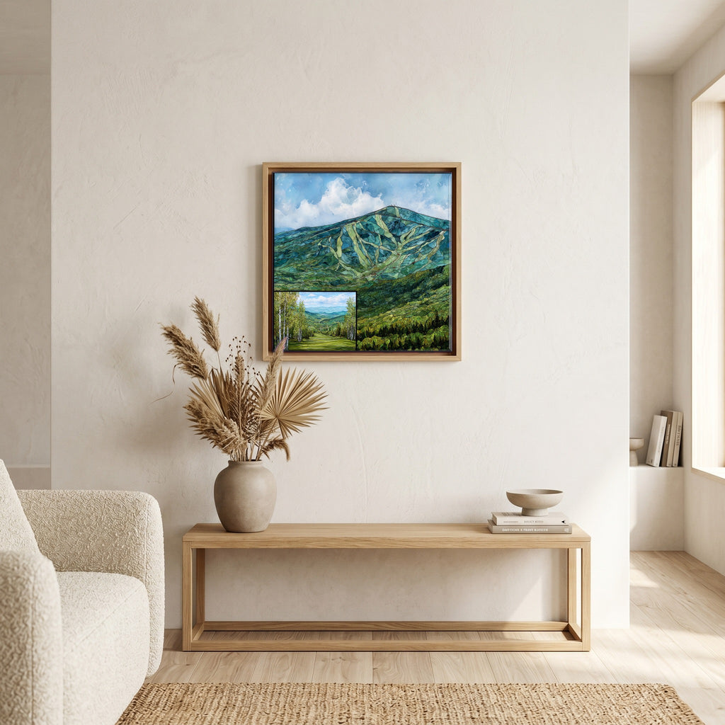 In the living room, above the sofa.