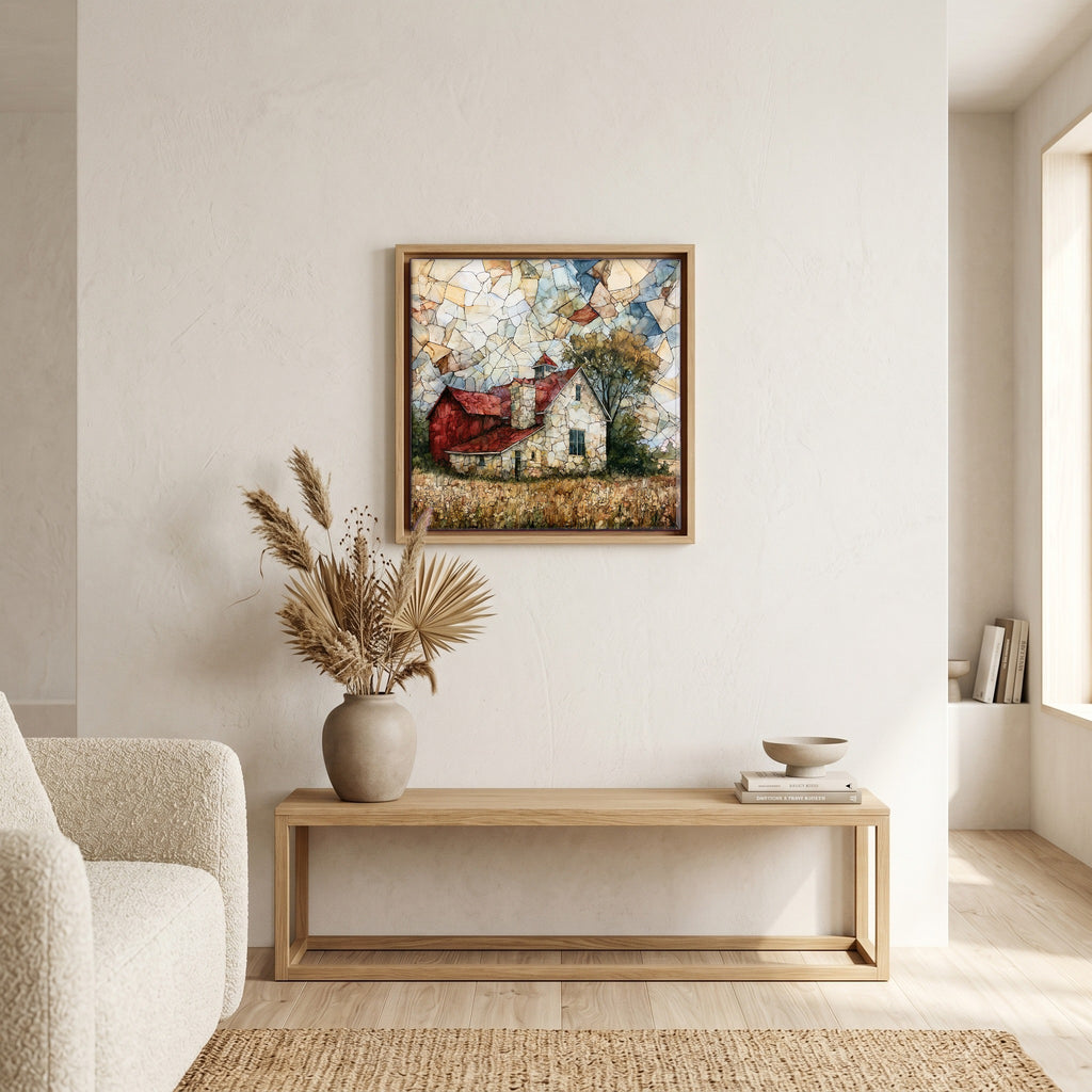 In the living room, above the sofa.