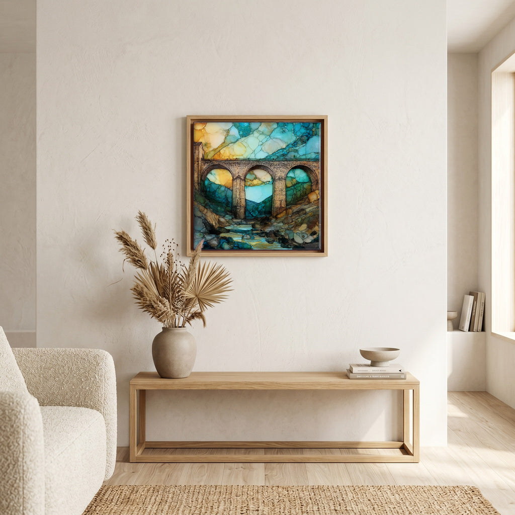 Above the bench, in a warm oak surround.