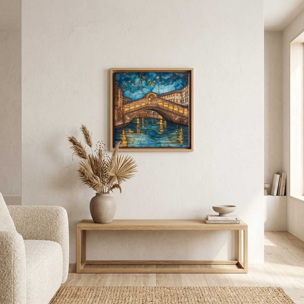 Above the bench, in a warm oak surround.