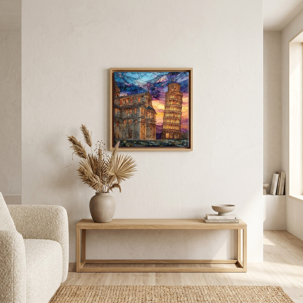 Above the bench, in a warm oak surround.