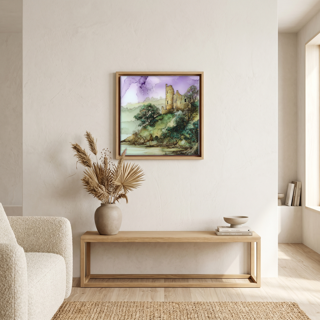 Above the bench, in a warm oak surround.