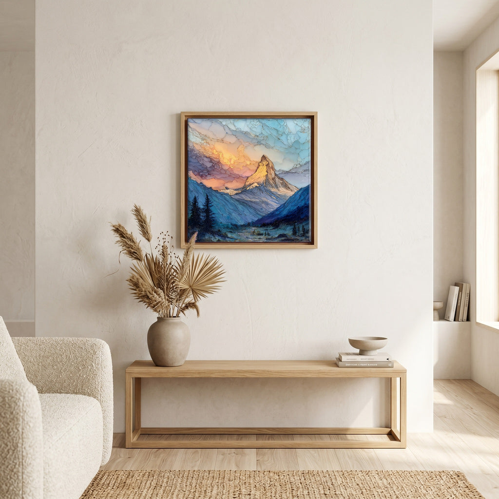 Above the bench, in a warm oak surround.