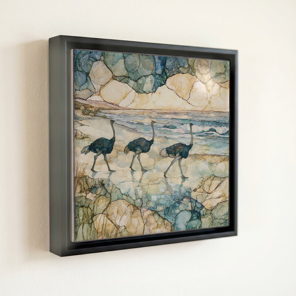 ostriches walking near the — front