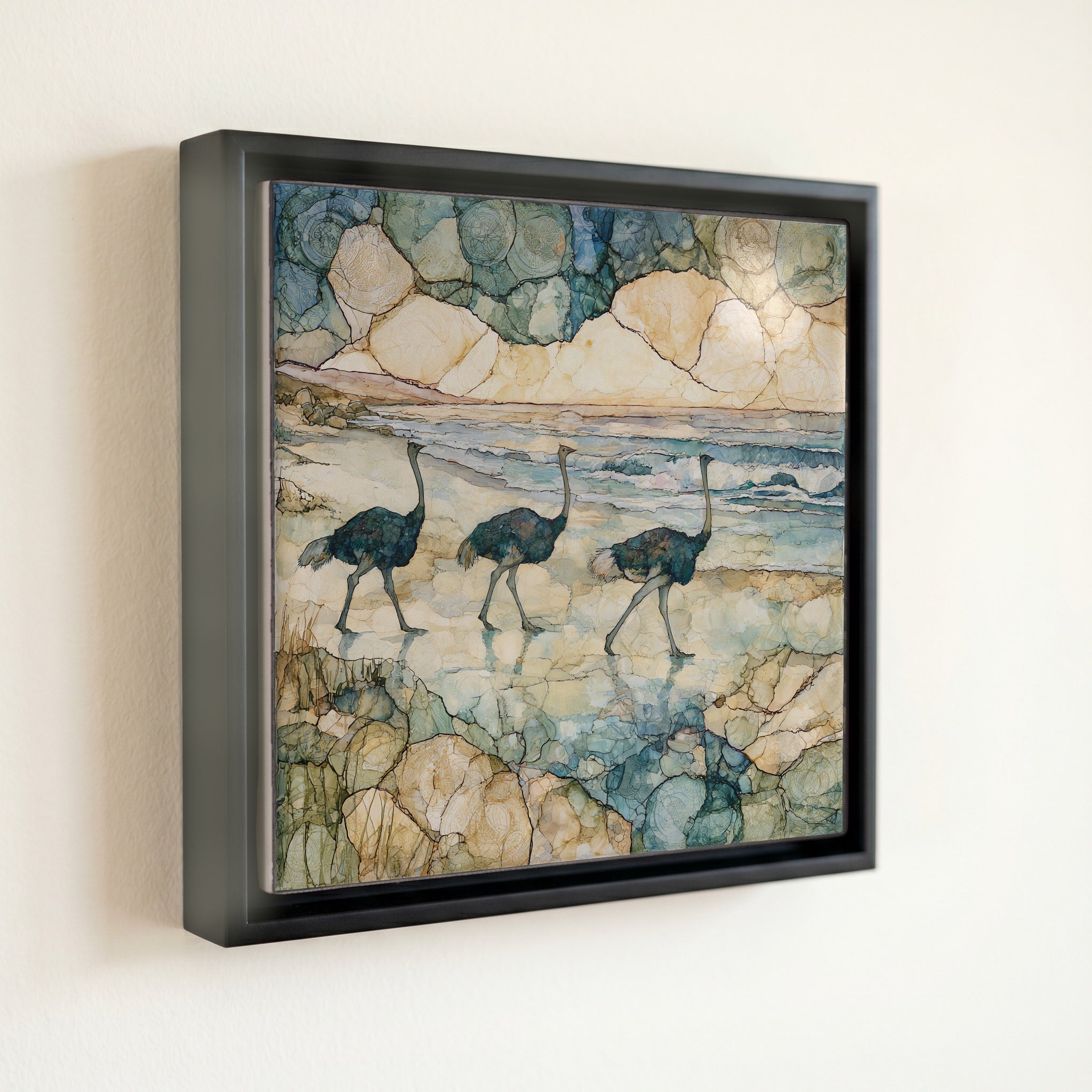 ostriches walking near the — front