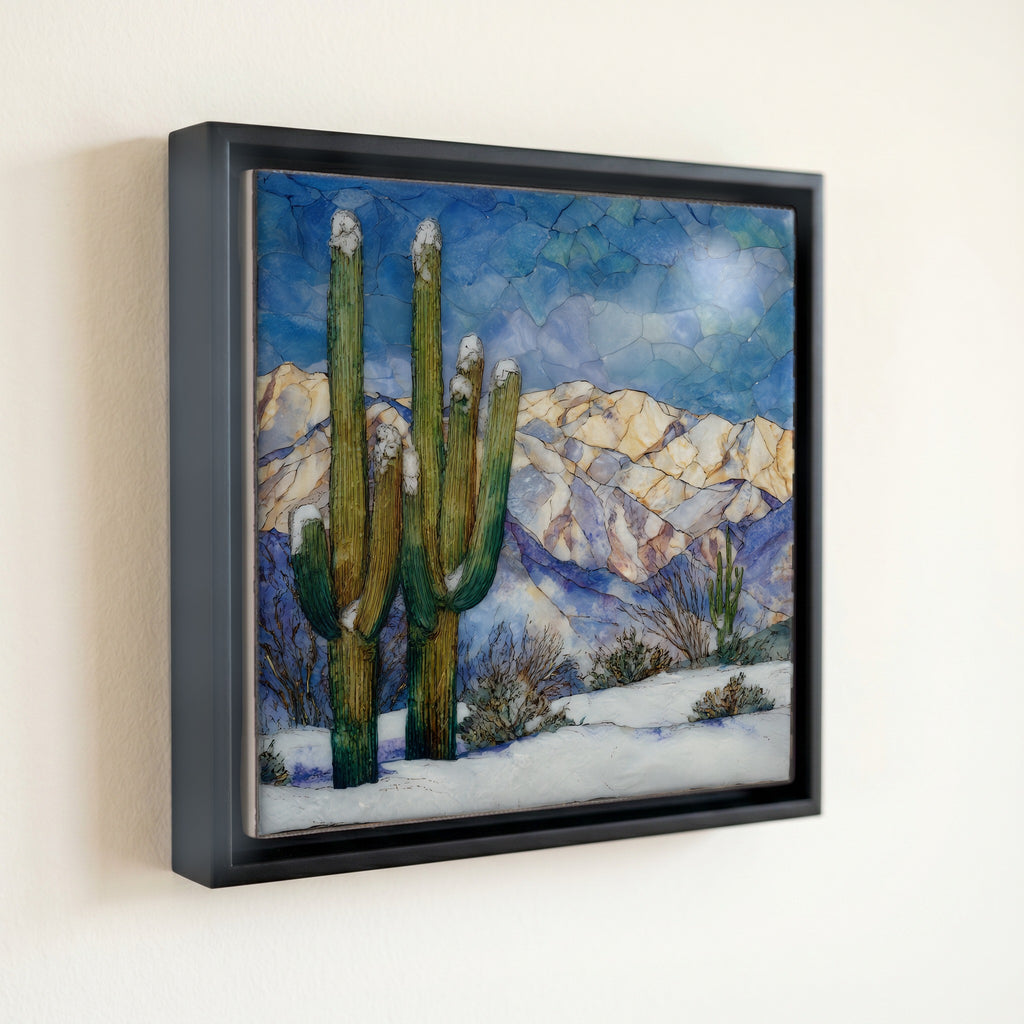 Snow on saguaros Saguaro National Park — front