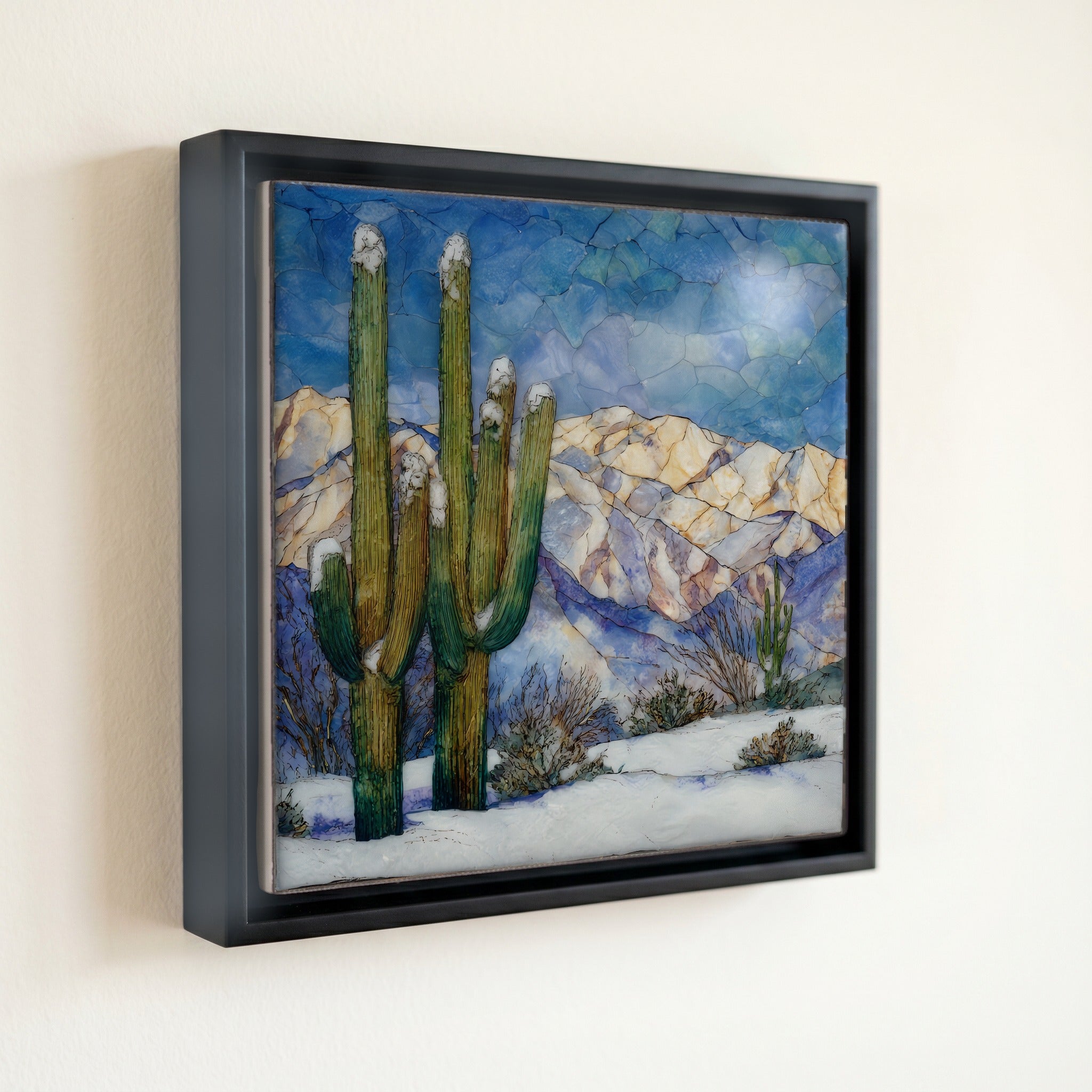 Snow on saguaros Saguaro National Park — front