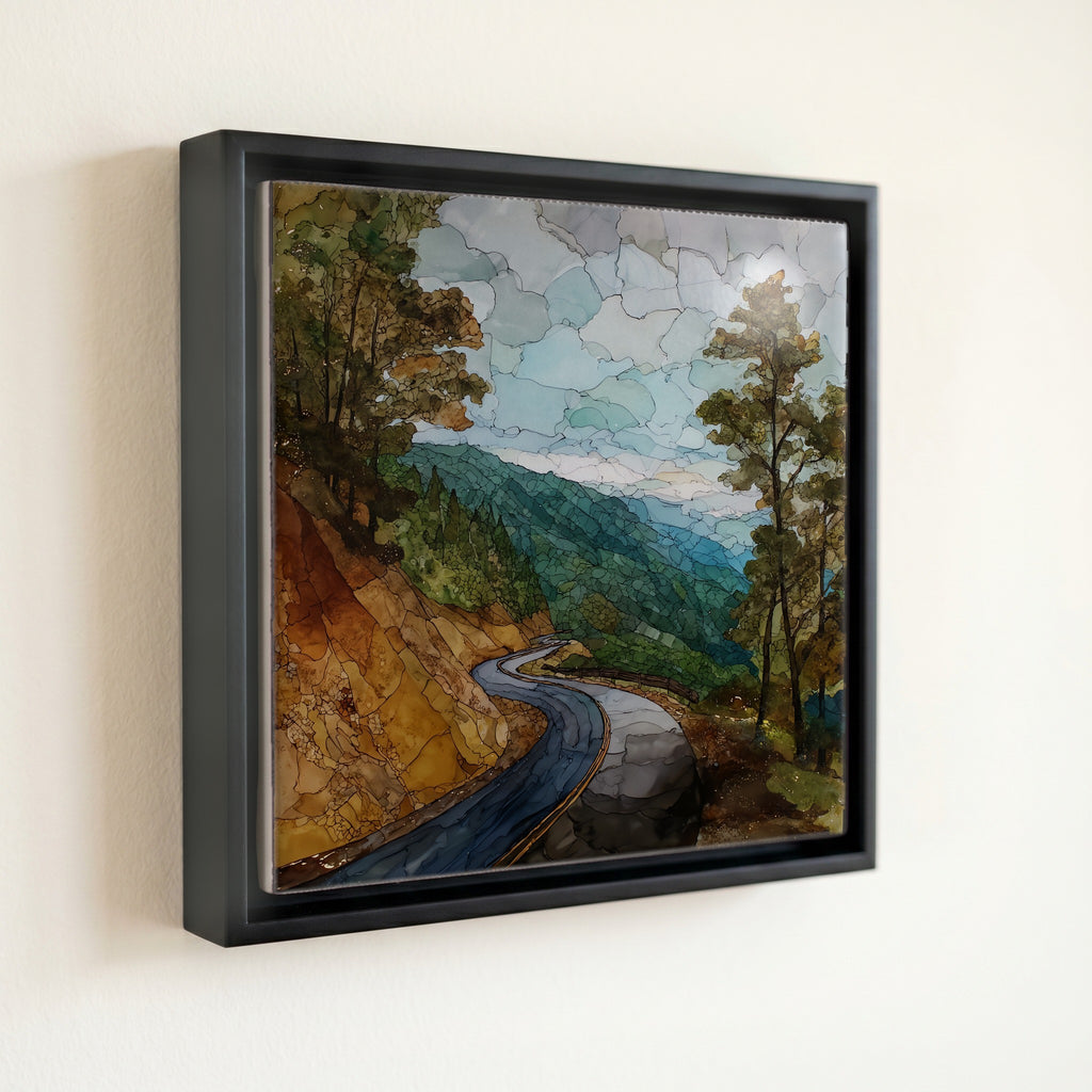 the Talimena Scenic Byway winding — front