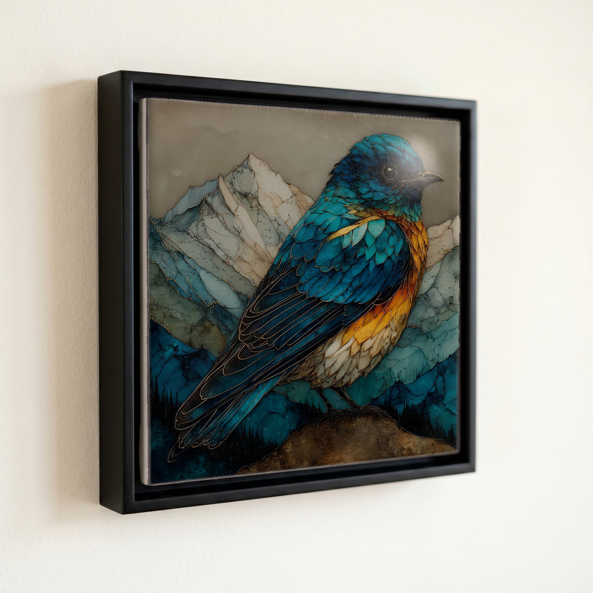 a mountain bluebird in — front
