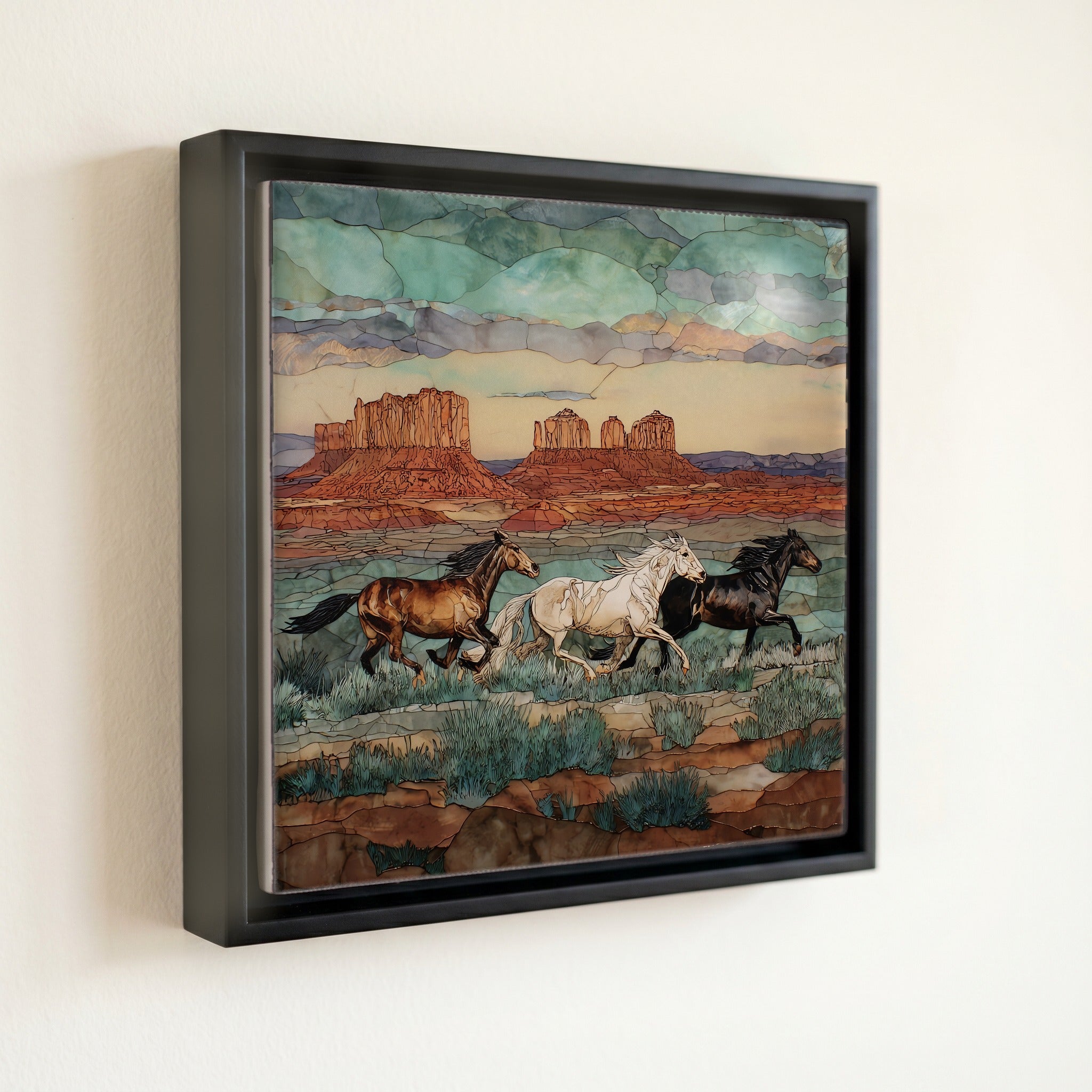 a band of wild mustangs running — front