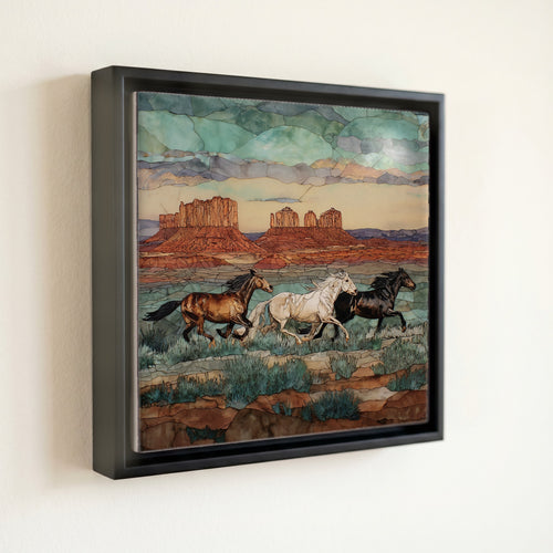 a band of wild mustangs running — front