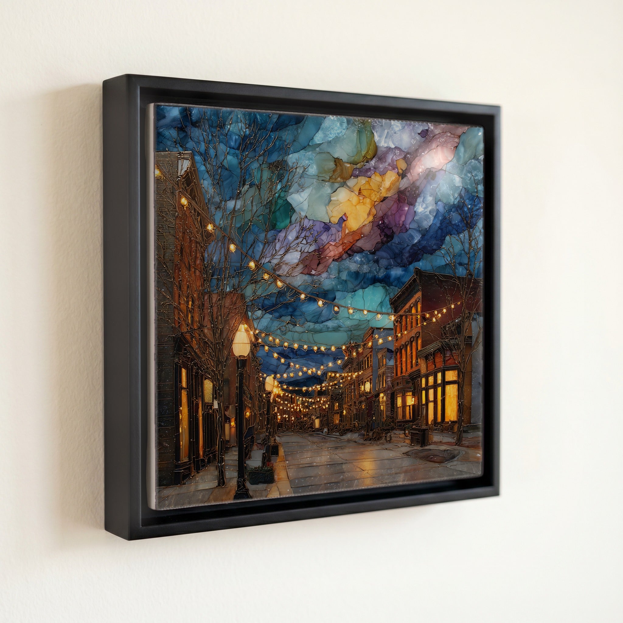 Larimer Square at twilight Denver Metro Ceramic Art Tile — front