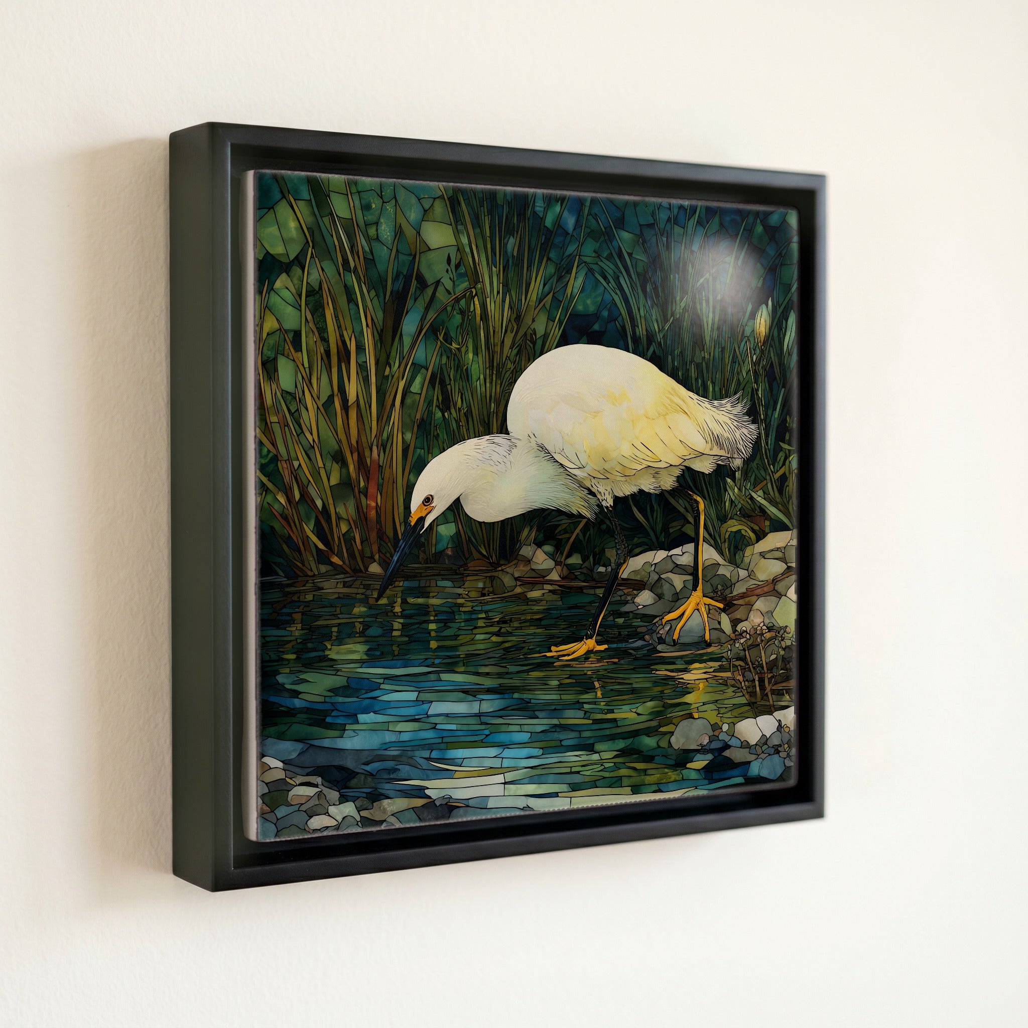a snowy egret stalking the shallows — front
