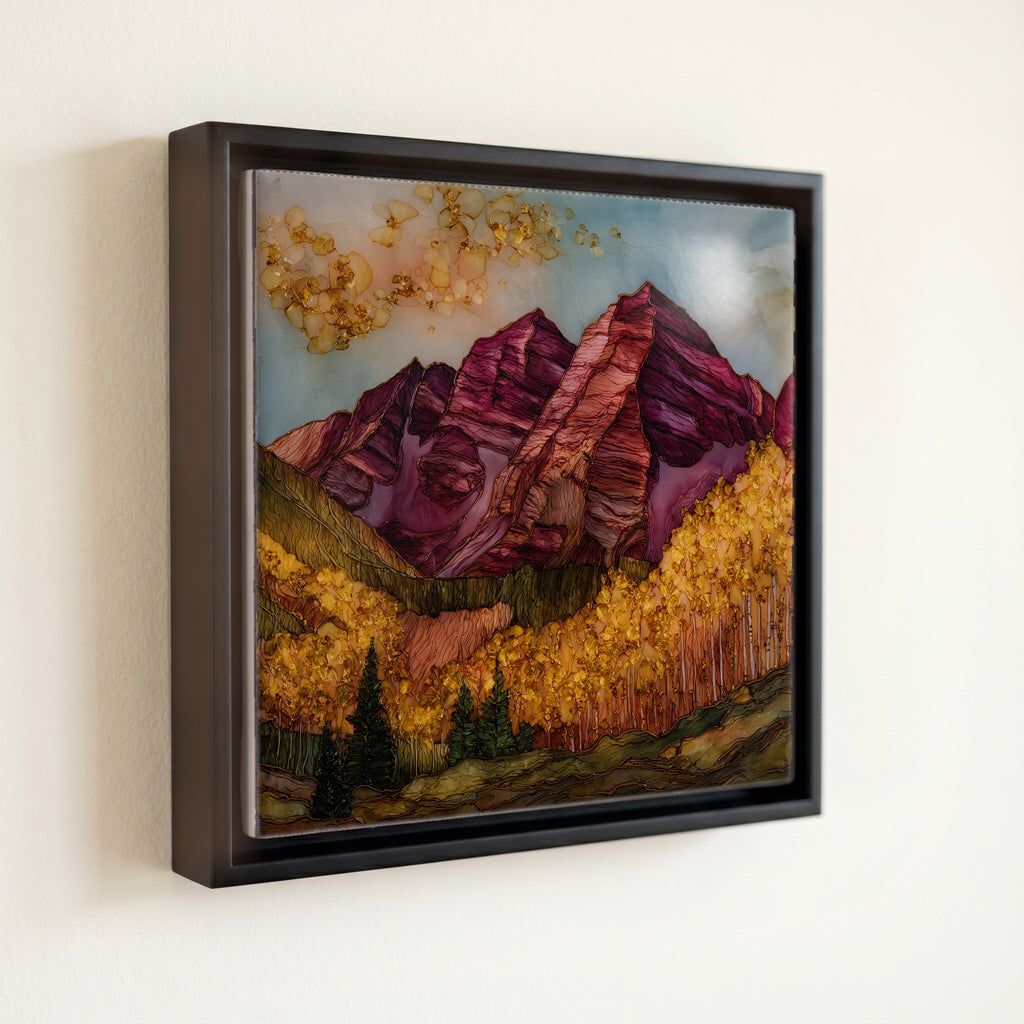 Maroon Bells autumn aspens Elk Range Ceramic Art Tile — front
