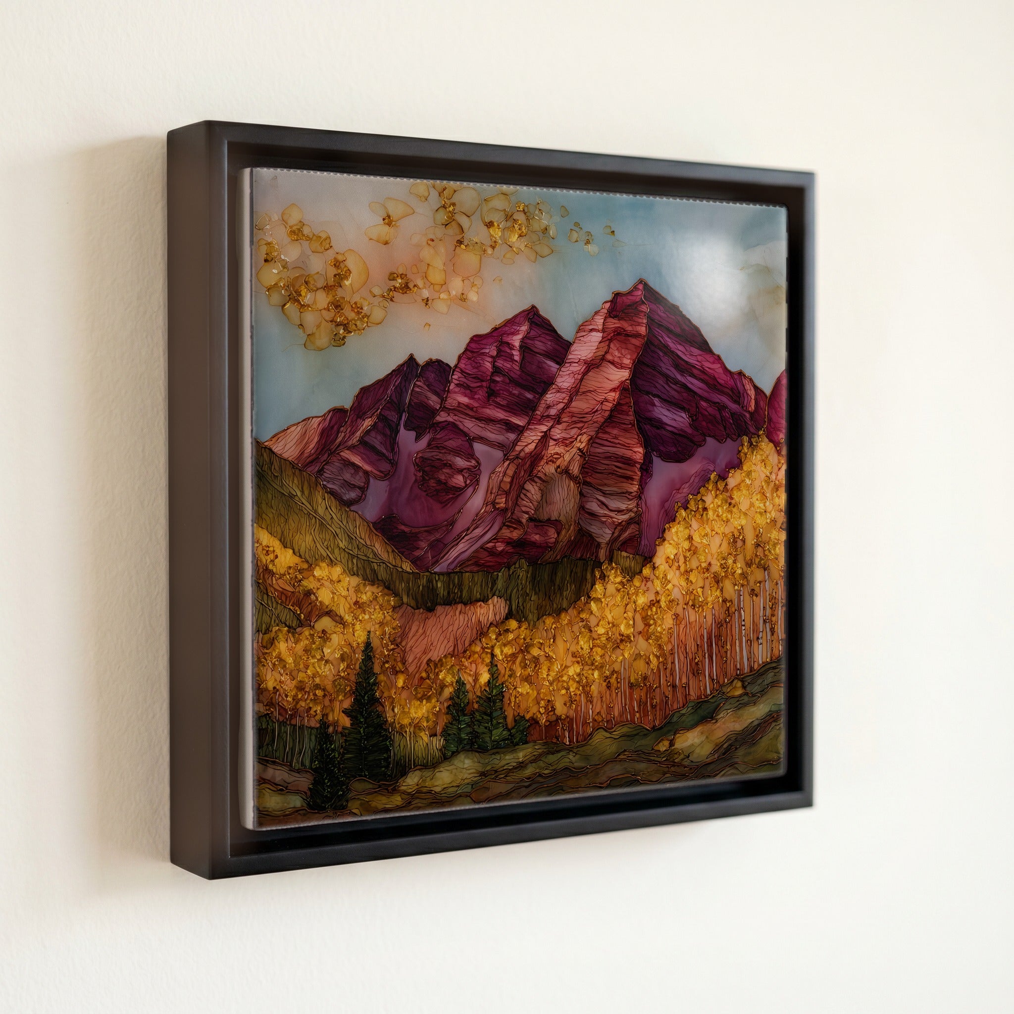 Maroon Bells autumn aspens Elk Range Ceramic Art Tile — front