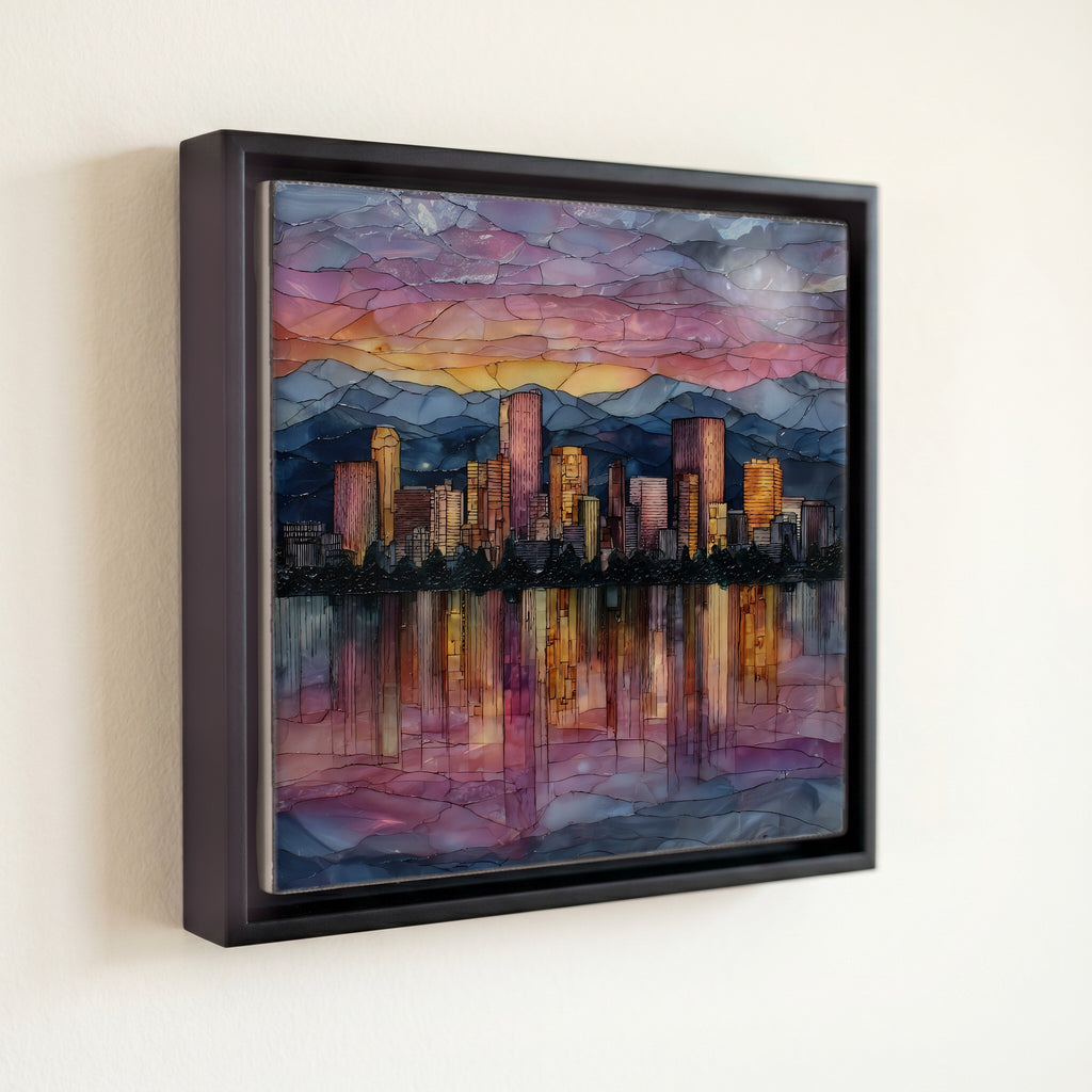 Denver skyline from Sloans Lake Denver Metro Ceramic Art Tile — front