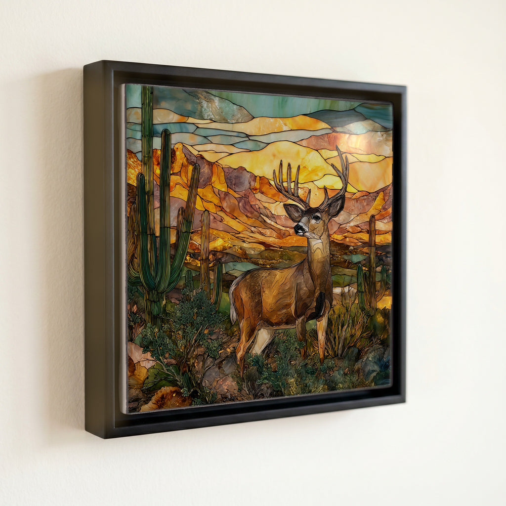 Desert mule deer at saguaro Sonoran Desert — front