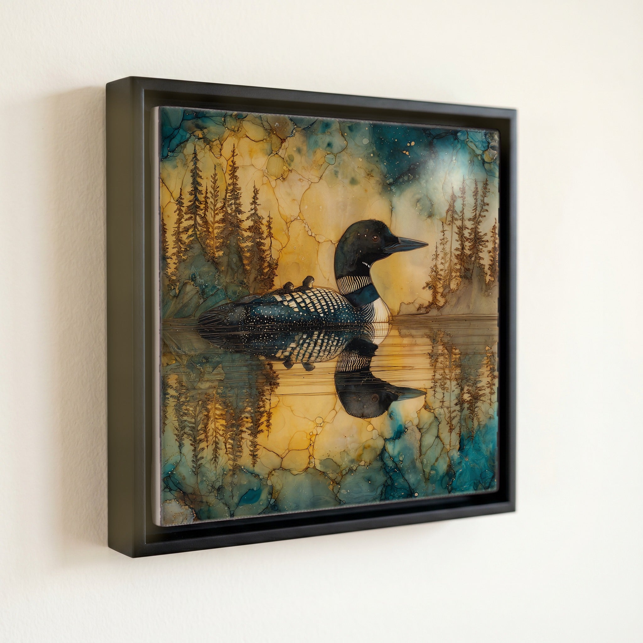 a common loon on an Adirondack — front
