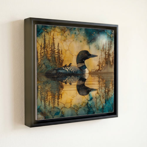 a common loon on an Adirondack — front