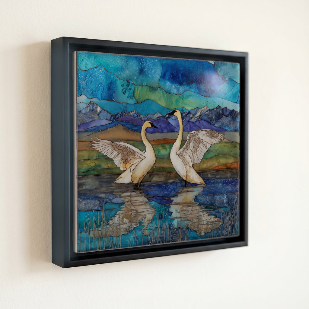 a pair of trumpeter swans on Upper Red — front