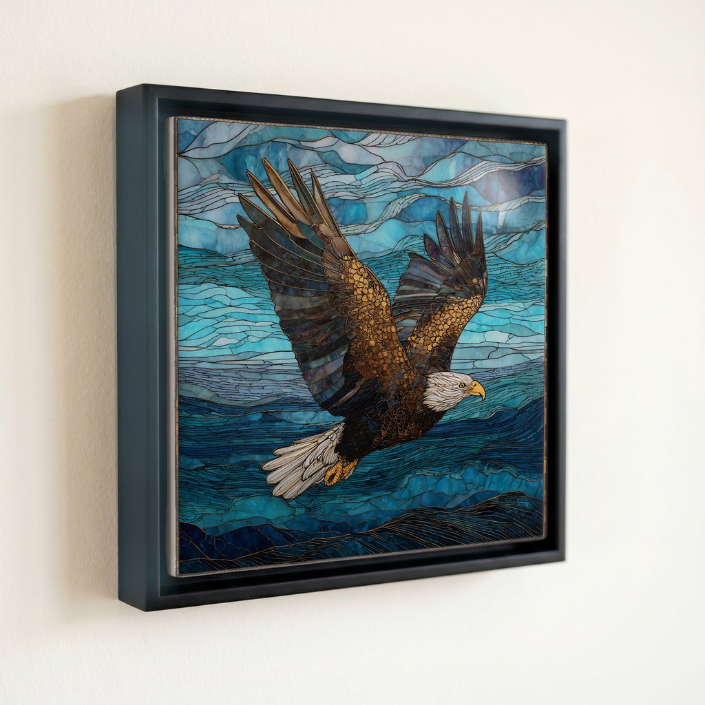 a bald eagle soaring — front