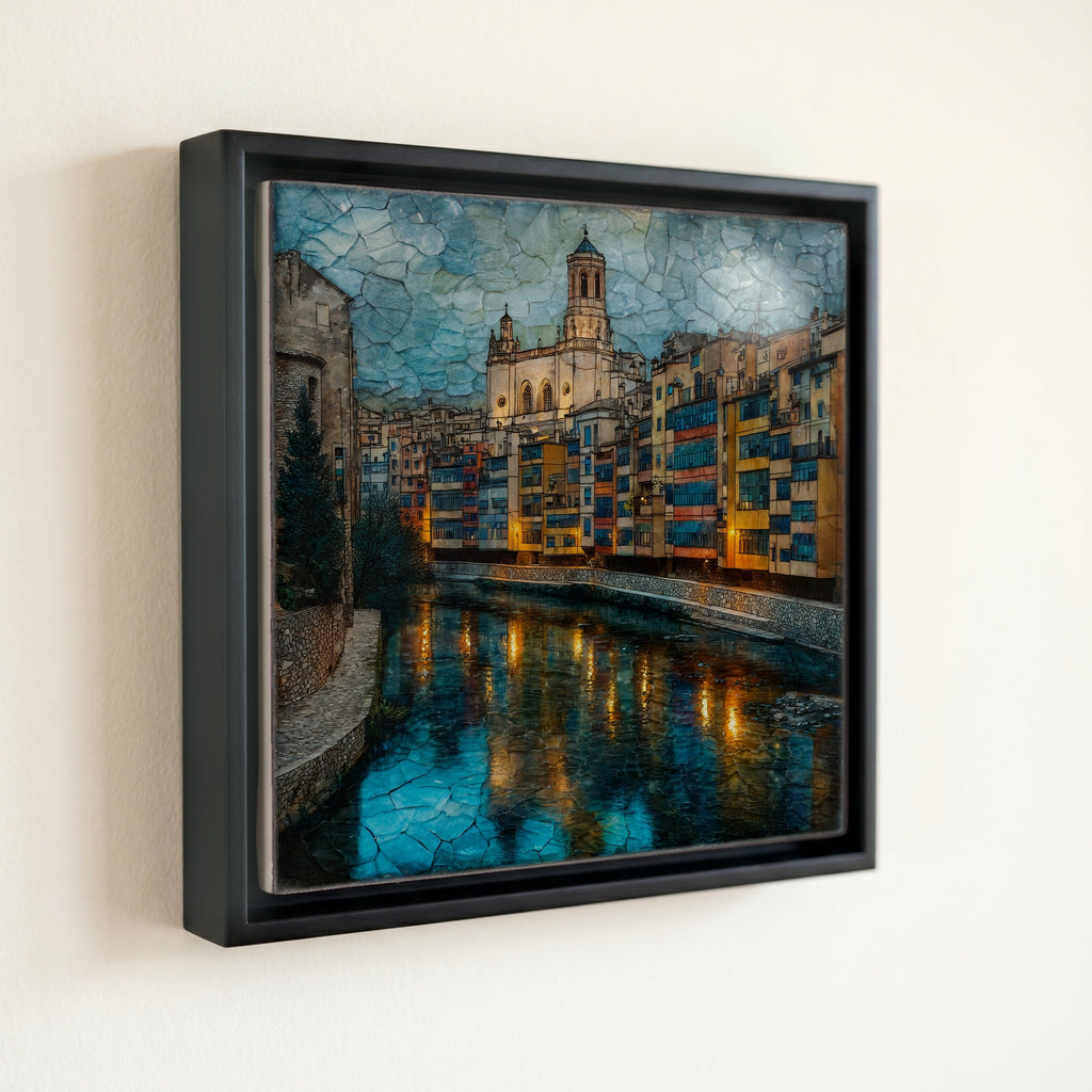 Girona Old Town colored riverfront — front