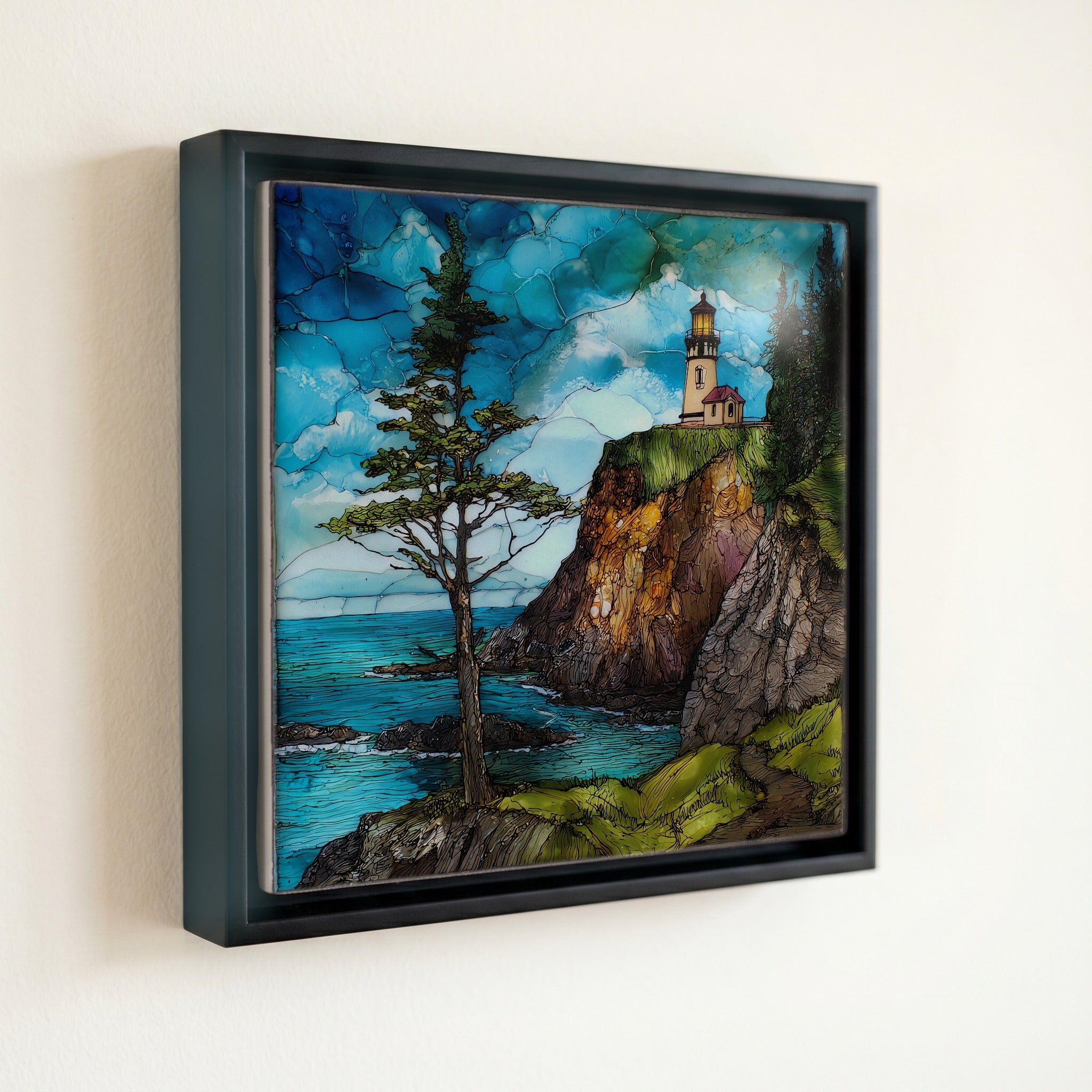 Cape Meares Lighthouse on the basalt cliff — front