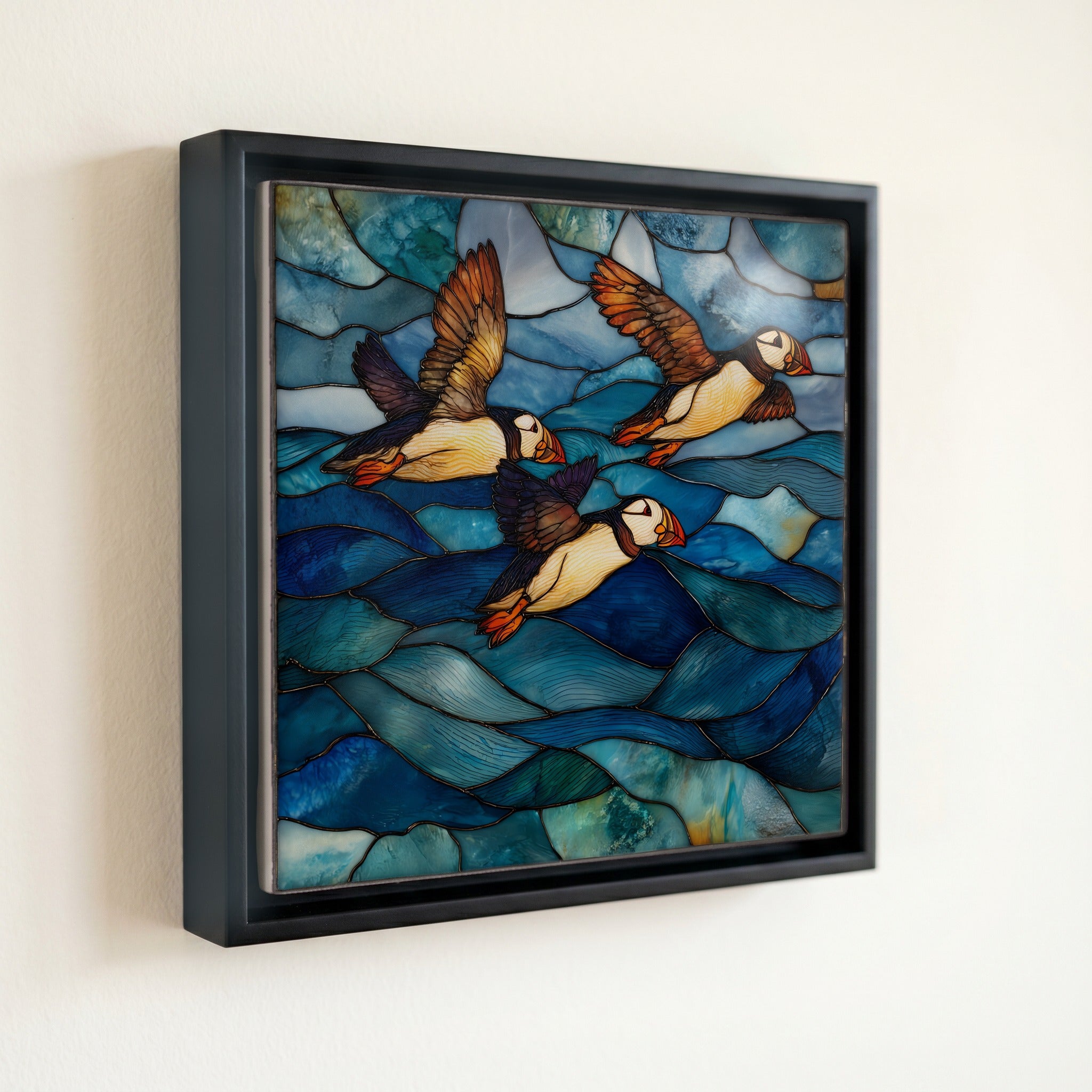 Atlantic puffins on the — front