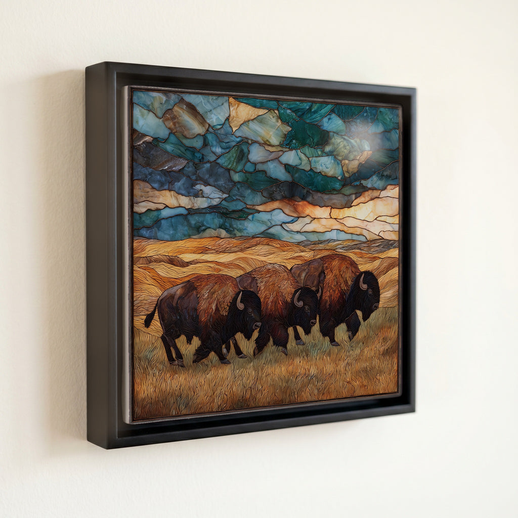 a bison herd thundering — front