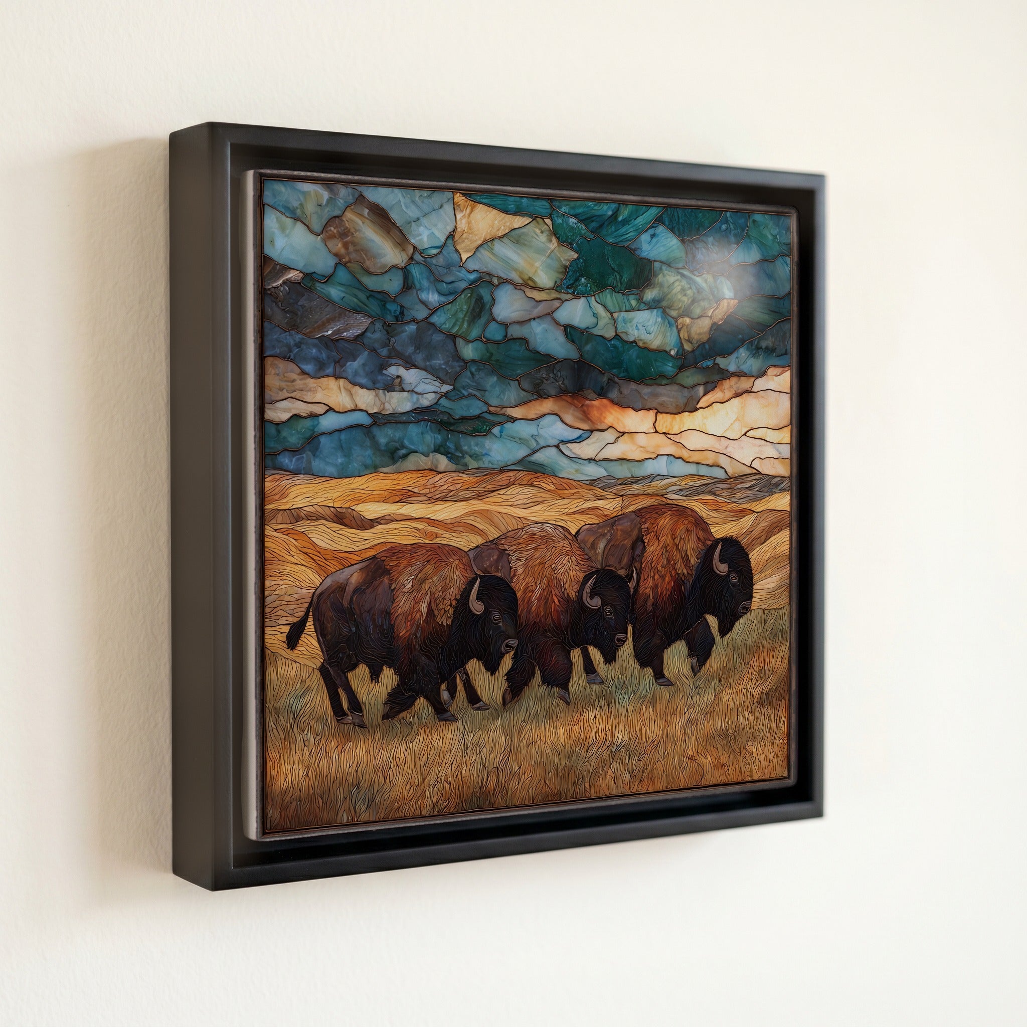 a bison herd thundering — front