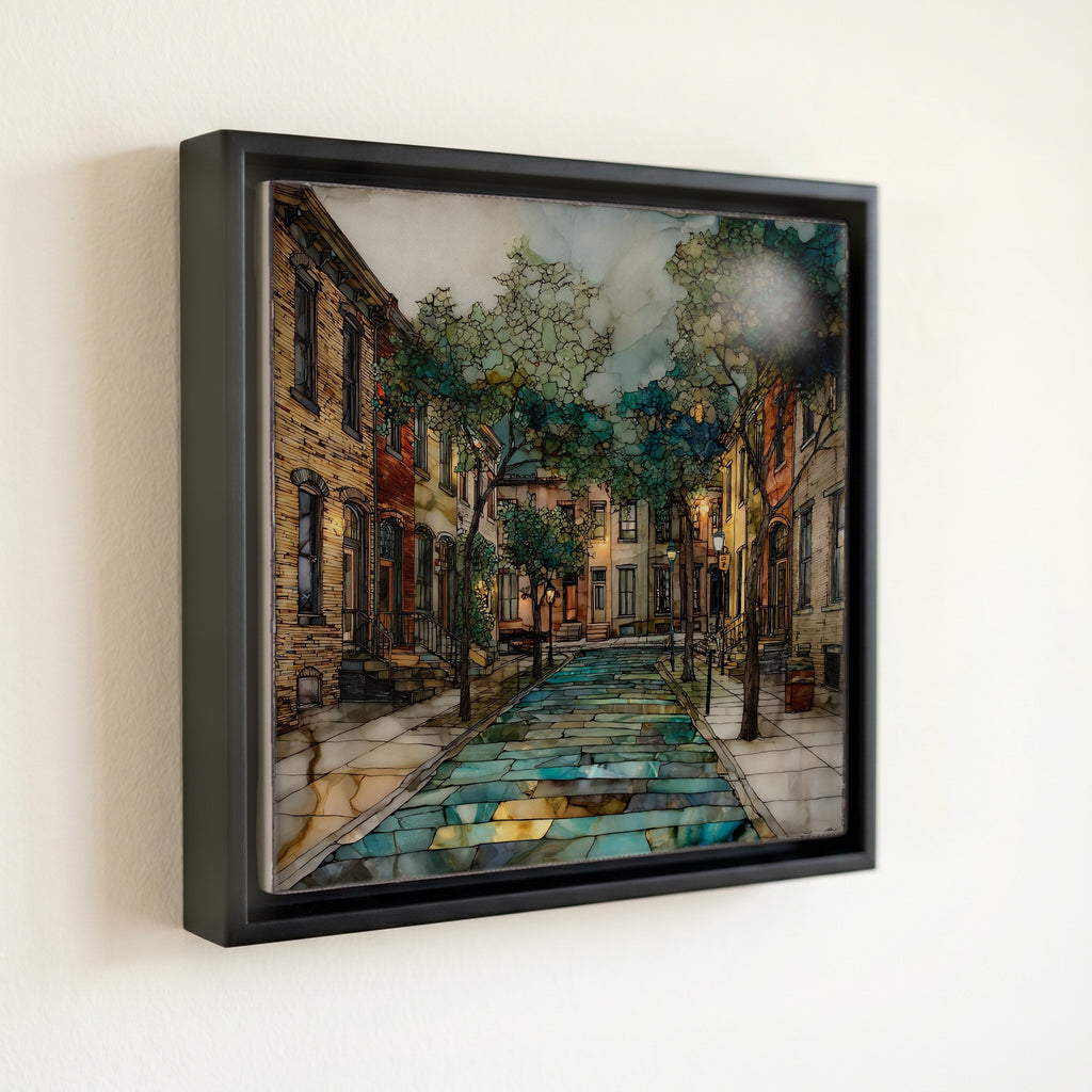 a Fells Point Belgian block street — front