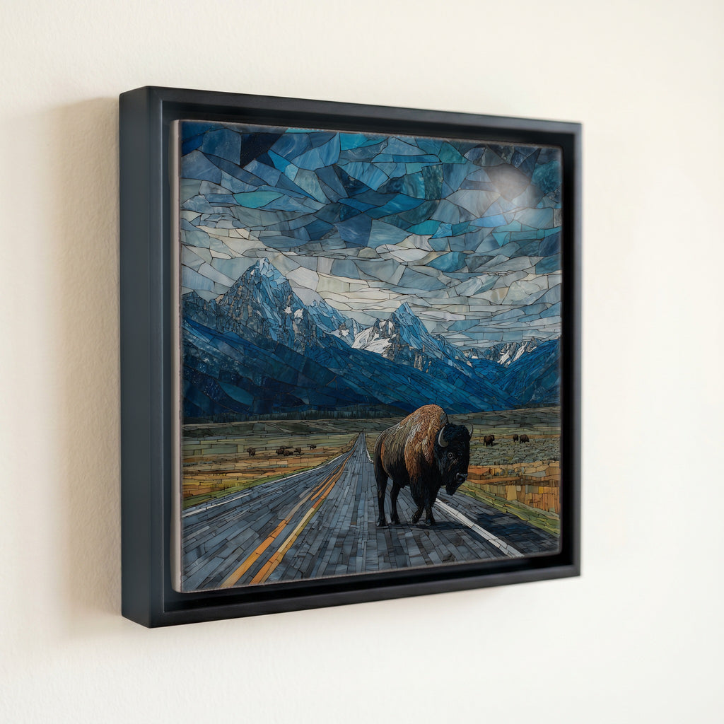 a Yellowstone bison bull crossing the — front