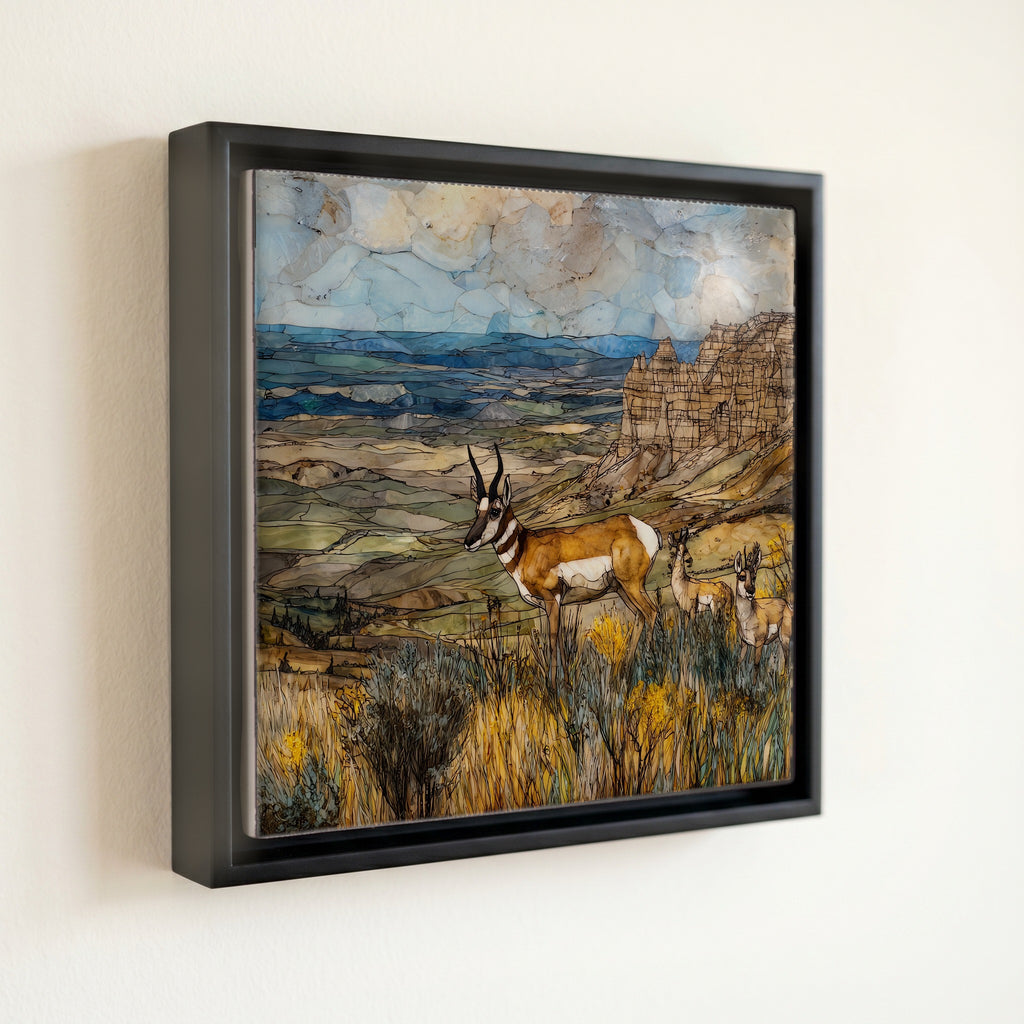 a pronghorn buck on a sage ridge — front