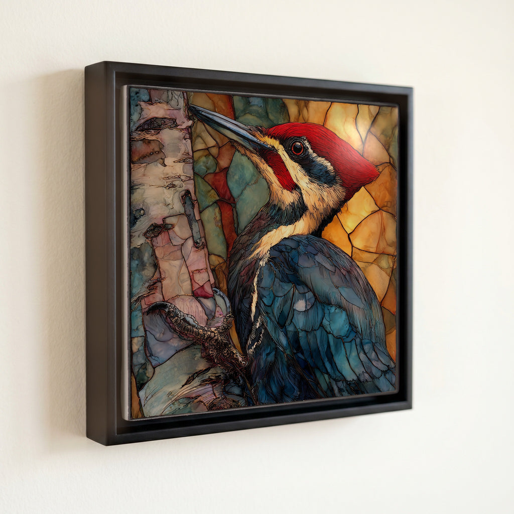 a Pileated Woodpecker hammering on a — front