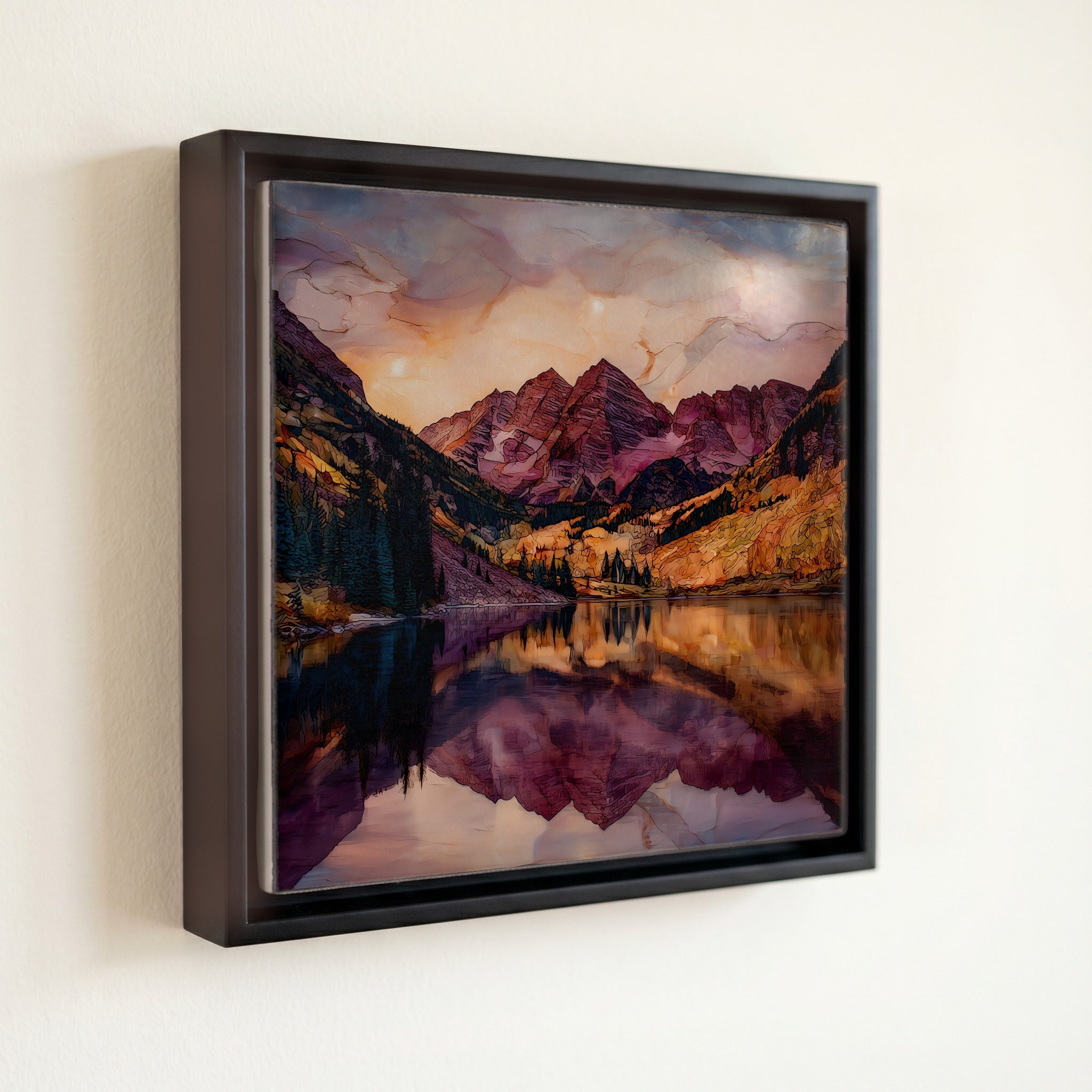 Maroon Bells reflection Elk Range Ceramic Art Tile — front
