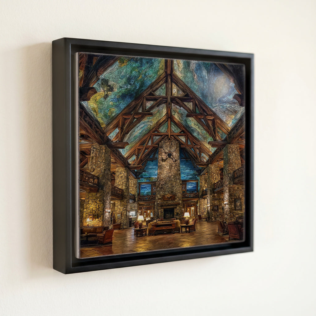 the Lake McDonald Lodge log lobby — front