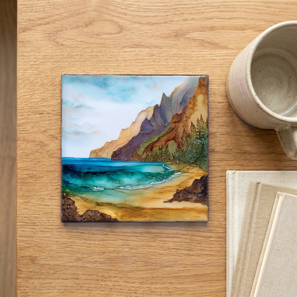 Hanakapiai Beach Kauai Ceramic Art Tile — scale