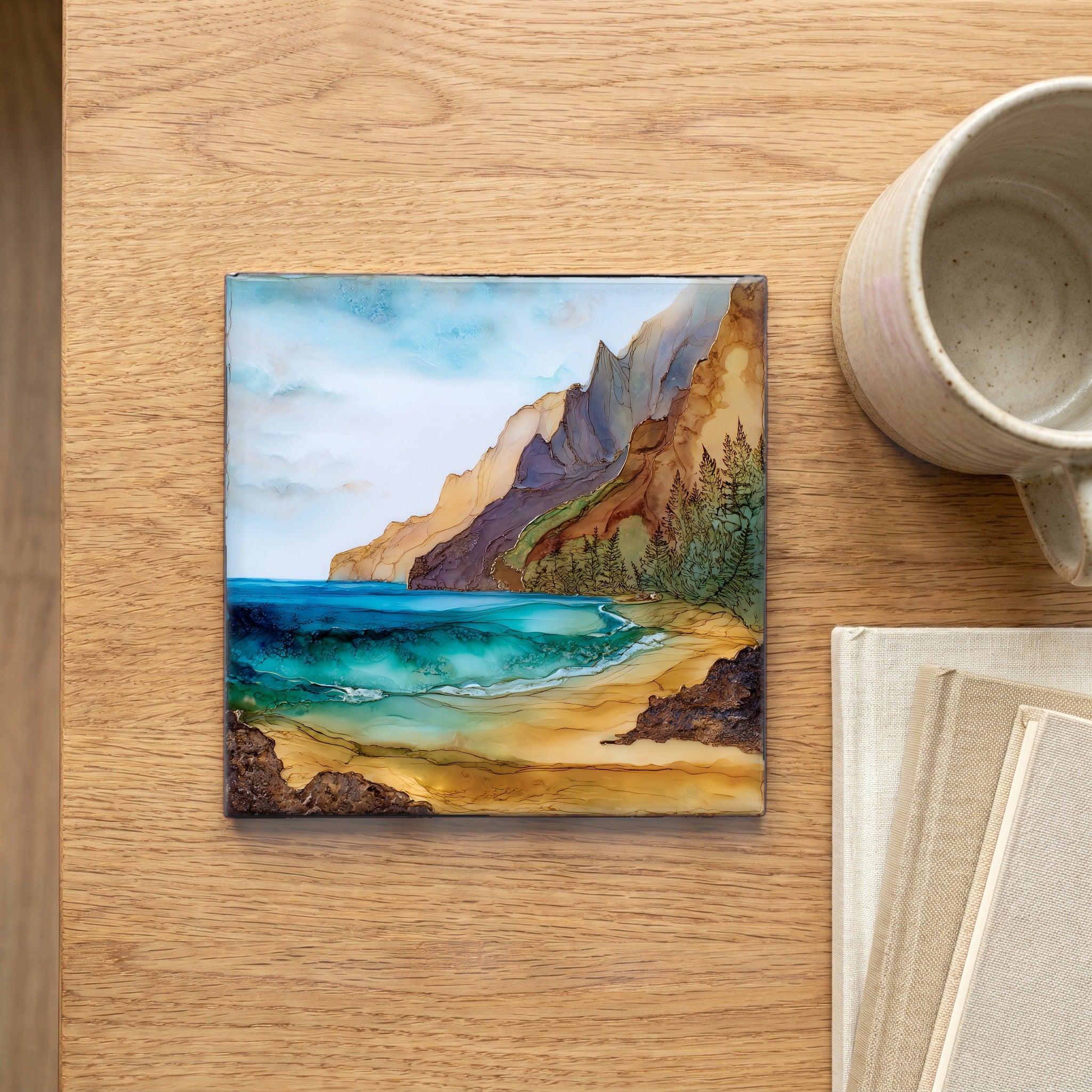 Hanakapiai Beach Kauai Ceramic Art Tile — scale