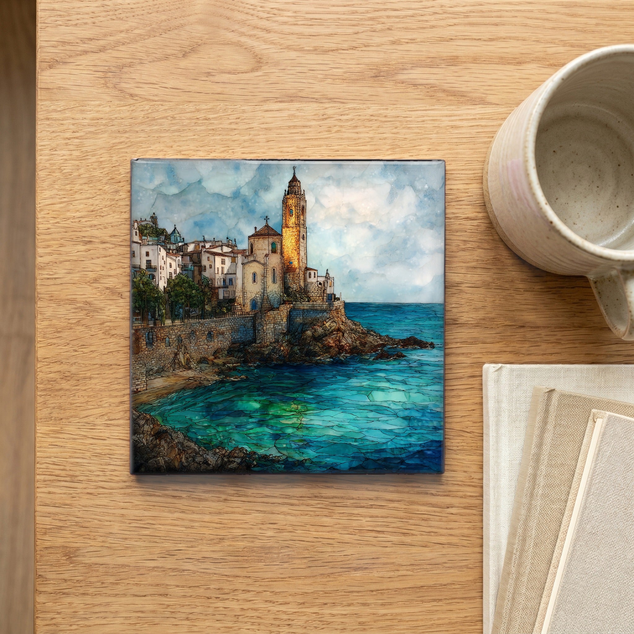 Sitges Sant Bartomeu I Santa Tecla Church on Its Sea Cliff Promontory — scale
